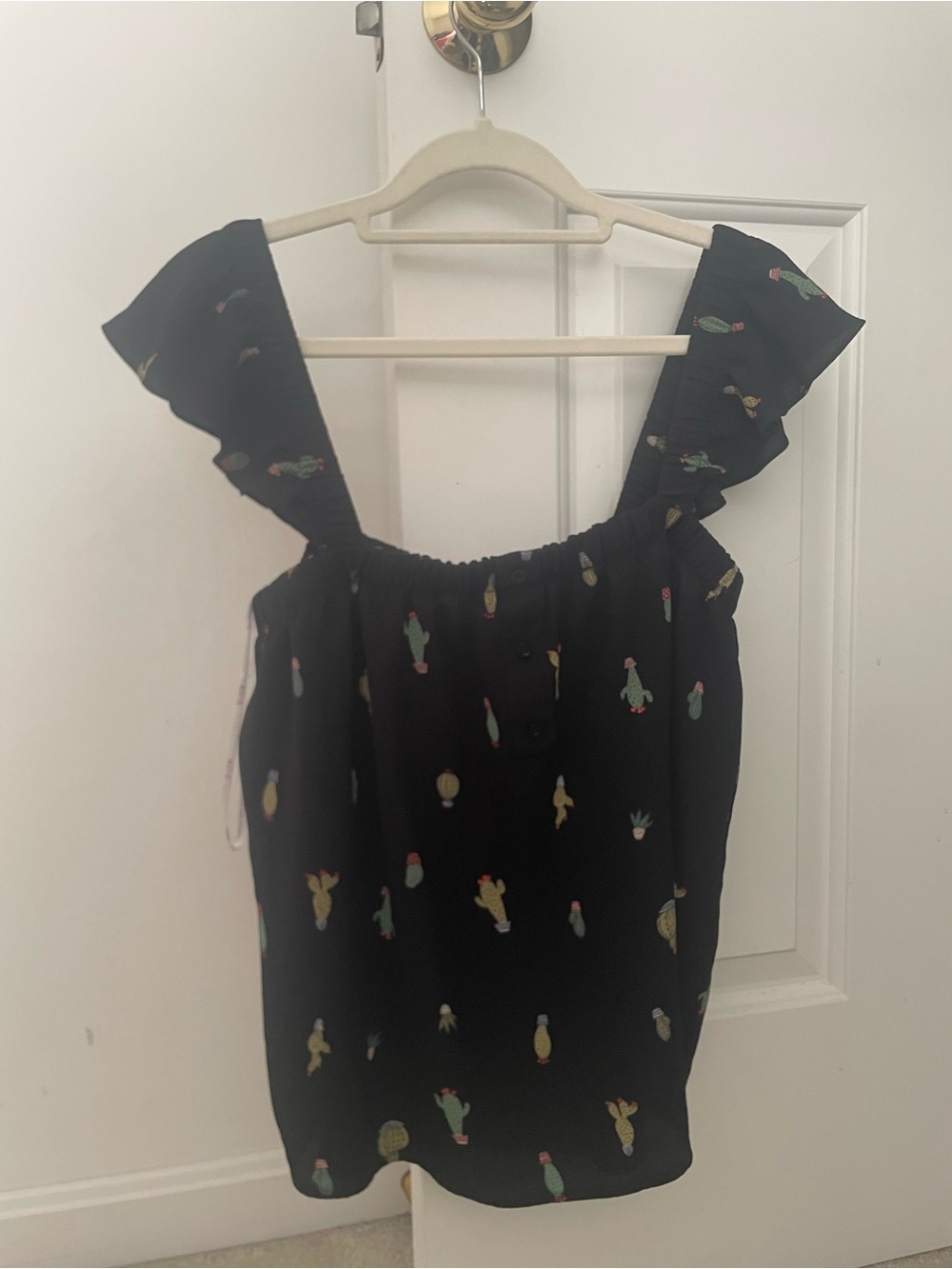 mine Black Ruffle Strap Cactus Print Tank Top